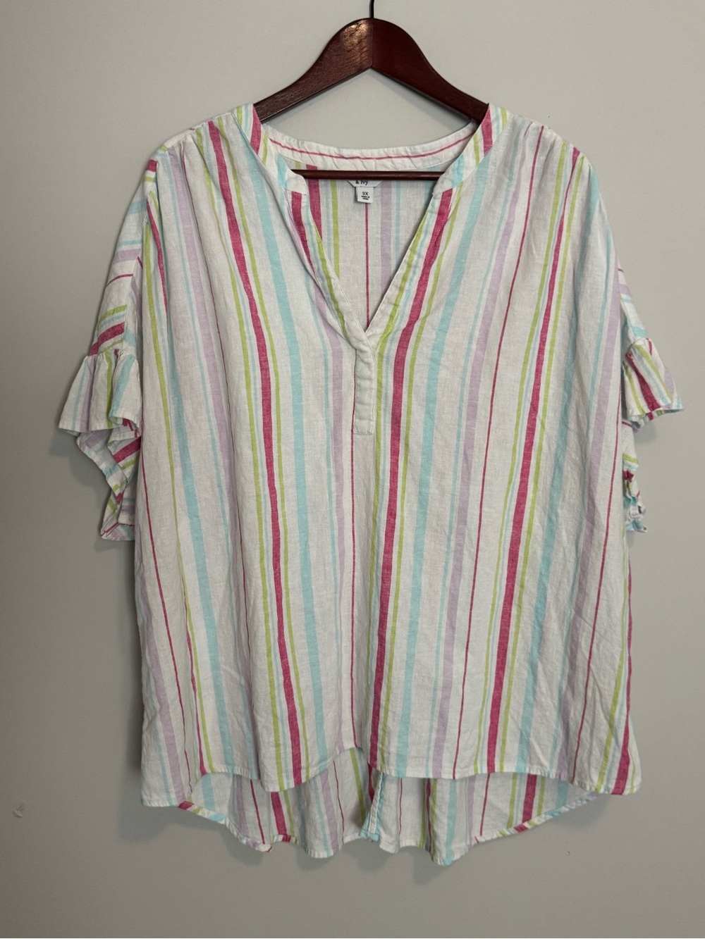 Crown & Ivy Women’s Striped Linen Blouse Top 2X Lightweight Summer Casual Beach